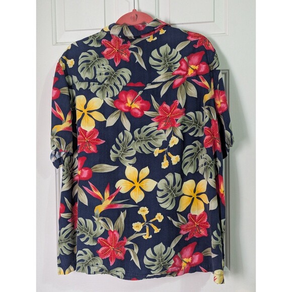 VTG Sunset Cove Hawaiian Shirt Womens Plus 3X S/S Navy Red Hibiscus Floral - Picture 3 of 4